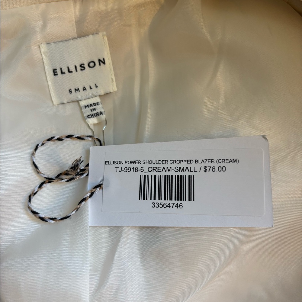 Ellison oversized Cream Women's power shoulder cropped Blazer - Picture 3 of 6